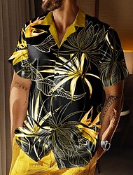 Tropical Hawaiian Resort Men's Shirt Summer Hawaiian Shirt Casual Hawaiian Holiday Summer Spring Turndown Short Sleeve Yellow, Blue, Brown S, M, L Stretch Fabric Shirt