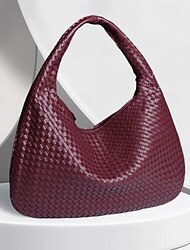 Women's Handbag Shoulder Bag Hobo Bag Vegan leather Office Daily Holiday Zipper Large Capacity Woven Dark Grey Wine Dark Brown