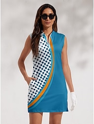 Dámské golfové šaty Modrá Bez rukávů Ochrana proti slunci Tenisový outfit Puntíky Dámské golfové oblečení oblečení oblečení oblečení oblečení