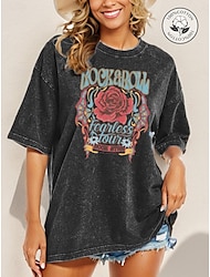 Women's T shirt Tee Acid Wash 100% Cotton Rose Wild Western Rock and Roll Coachella Fearless Daily Summer