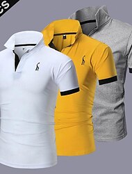 Multi-pakketten 3 stuks Voor heren Revers Korte Mouw Wit+geel+grijs Polo's met knopen Golfshirt golfpolo Geborduurd Effen Alledaagse kleding Vakantie Polyester Lente zomer