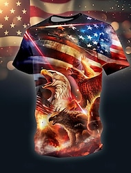 Lippu Yhdysvaltain Yhdysvaltain lippu Kotka Päivittäin Suunnittelija 1950-luku Miesten 3D-tulostus T-paita Päivittäin Pyhäpäivä Amerikan itsenäisyyspäivä T-paita Rubiini Lyhythihainen Tiukka pyöre