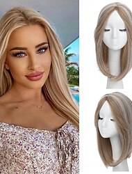 toppers de cabelo para mulheres para queda de cabelo sintético parte intermediária renda frontal topper de cabelo longo liso ondulado clipe em perucas com franja franja