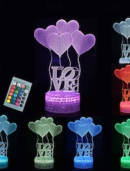 3D I Love You イリュージョンランプ ナイトライト 16色変化 スマートタッチリモコン 錯視 ベッドサイドランプ 寝室 ホームデコレーション 子供 男の子用 &女の子 女性 誕生日プレゼント