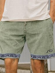 Men's Shorts Summer Shorts Casual Shorts Corduroy Shorts Patchwork Drawstring Elastic Waist Plain Breathable Knee Length Party Outdoor Daily Fashion Streetwear Light Green Navy Blue