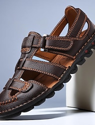 Men's Sandals Sporty Sandals Fishermen sandals Handmade Shoes Closed Toe Sandals Leather Italian Full-Grain Cowhide Breathable Comfortable Slip Resistant Lace-up Black Brown