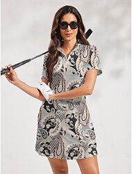 Damen Golfkleid Grau Kurzarm Kleider Paisley-Muster Damen-Golfkleidung, Kleidung, Outfits, Kleidung
