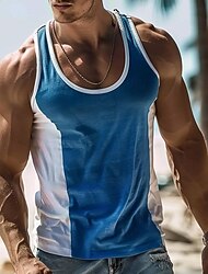 Hombre Camiseta sin mangas Top Camisa sin mangas Camiseta muscular de gimnasio Sin Mangas Cuello Barco Verano Bloque de color Moda Design Músculo Retazos Exterior Gimnasia Noche Azul Piscina Naranja