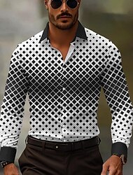 Business Casual Men's Printed Shirts Formal Fall Winter Spring & Summer Turndown Long Sleeve Black S, M, L 4-Way Stretch Fabric Shirt