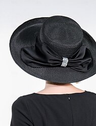 hoed Vezel Bowler / Cloche hoed Zomerhoed Strohoed Bruiloft Teaparty Elegant Bruiloft Met Strik Pure Kleur Helm Hoofddeksels