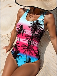 Damen Badeanzug Ein Stück Bademode Tropisch Strandbekleidung Sommer Badeanzüge