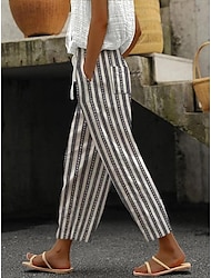 Women's Pants Trousers Cotton Blend Graphic Striped Royal Blue Blue Casual Daily Ankle-Length Weekend Spring & Summer