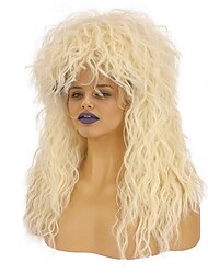 80s Rock Mullet Wigs for Men and Women Long Brown Curly Wig 70s 80s Costumes for Men Women Halloween Cosplay Party Wigs