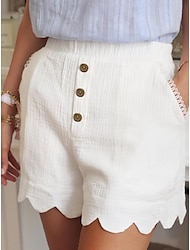 Women's 100% Cotton Plain Button Pocket Elastic Waist Short Pants Summer Spring