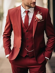 אדום בורגנדי ירוק כהה אנשיו של חתונה חליפות אחיד סט 3 חלקים מסיבה שמלות גזרה מחוייטת שני לחצנים עם חזה יחיד 2024
