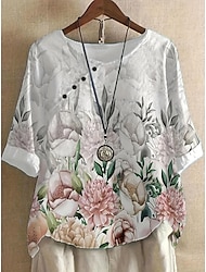 Per donna Plus Size maglietta Fiore decorativo Giornaliero Stampa Bianco Manica corta Giornaliero Informale Girocollo Per tutte le stagioni