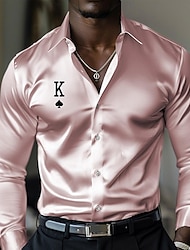 Men's  Business Casual Shirts Satin Artificial Silk Fall Spring & Summer Turndown Long Sleeve Black, White, Yellow S, M, L