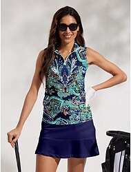 Mulheres Camisa polo de caminhada Azul Marinho Escuro Sem Manga Blusas Estampado Cashemere Roupas femininas de golfe, roupas, roupas, roupas