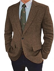 Herren-Blazer aus Tweed mit Fischgrätenmuster, Retro-Vintage-Jacke, Winter, normal, Übergröße, einreihig, zwei Knöpfe, braun, schwarz, blau, 2024