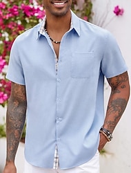Herren Hemd leinenhemd Sommerhemd Strandhemd Schwarz Blau Grün Kurzarm Glatt Kragen Sommer Frühling Casual Täglich Bekleidung