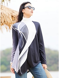 Pentru femei Mărime Plus Cămașă Bluză Fluture Αστέρι Casual Imprimeu Asimetric Argintiu Manșon Lung De Bază Guler Pe Gât Gât Înalt Primăvară Toamnă