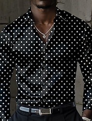 Poá Moda Casual Homens Saia camisa de botão Diário Festa de Noite Férias Verão Primavera Outono Aberto para a Lateral Camisas de colarinho Manga Longa Preto, Azul S, M, L Cetim Seda artificial Camisa