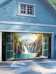 Forest Waterfall Outdoor Garage Door Cover Banner Beautiful Large Backdrop Decoration for Outdoor Garage Door Home Wall Decorations Event Party Parade
