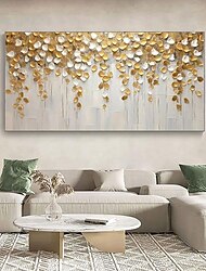 pintura à mão abstrata ouro e branco floral paisagem arte moderna e minimalista decoração de casa requintada flor textura arte de parede 3d original paleta faca arte sem moldura