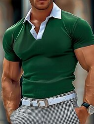 Bărbați Tricou POLO Cămașă de golf Casual Concediu Rever Manșon scurt Modă De Bază Bloc Culoare Peteci Vară Fit regulat Bleumarin Verde Închis Gri Tricou POLO