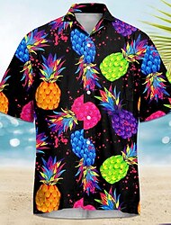 Owoc Ananas Codzienny Męskie Koszula hawajska Na zewnątrz Ulica Codzienny Lato Wiosna Wieczorne Krótkie rękawy Czarny, Biały, Rumiany róż S, M, L Poliester Koszula