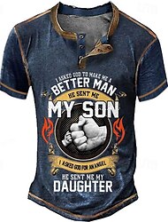 Den otců papa košile pánská košile s grafikou požádal Boha, aby udělal lepšího člověka, poslal mého syna pro anděla dceru ročník 3d | modré letní bavlněné tričko henley otcovo