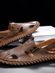 mäns lädersandaler handgjorda skor sommarsandaler sandaler med stängd tå promenader avslappnad daglig strand andas bekväm slip-on mörkröd svart khaki