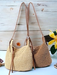 Women's Crossbody Bag Shoulder Bag Hobo Bag Straw Outdoor Holiday Beach Zipper Large Capacity Woven Beige Coffee