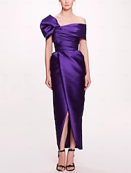 Eng anliegend Cocktailkleider Elegant Kleid Formal kleid hochzeitsgast Knöchellänge Ärmellos Ein-Schulter Satin mit Schlitz 2024