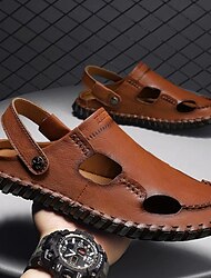 sandale din piele pentru bărbați sandale plate sandale de modă pantofi lucrați manual papuci în aer liber plimbare casual plajă zilnic birou și carieră respirabil mocasnic confortabil roșu maro negru kaki