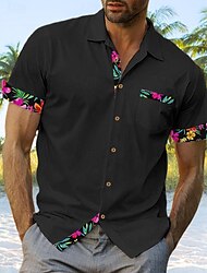 Men's Shirt Linen Shirt Summer Shirt Beach Shirt Black Pink Blue Short Sleeve Plain Collar Summer Spring Casual Daily Clothing Apparel