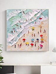 Summer Beach Oil Painting On Canvas Happy Coast Swimming Surfing Handmade Painting Texture Wall Art Abstract Summer Seaside Painting For Living Room Deocr Frame Ready To Hang
