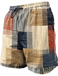 Farbblock-Print Herren-Shorts Hawaii-Shorts Freizeit-Shorts Tasche Kordelzug elastische Taille lässig Alltag Urlaubsmode Streetwear