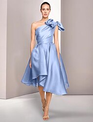 A-Line Cocktail Dresses Elegant Dress Formal Wedding Tea Length Sleeveless One Shoulder Satin with Ruched Slit 2024