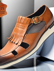 Voor heren Sandalen Leren schoenen vissers sandalen Leer Italiaans volnerf rundleer Ademend Comfortabel Anti-slip Gesp Bruin Koffie