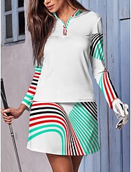 Dam Vandringspolotröja Vit Långärmad Överdelar Rand Golfkläder för damer Kläder Outfits Bär kläder