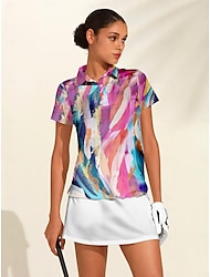 Women's Golf Polo Shirt Blue Short Sleeve Sun Protection Top Tie Dye Ladies Golf Attire Clothes Outfits Wear Apparel