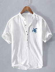 Ανδρικά Πουκάμισο λινό πουκάμισο Casual πουκάμισο Βαμβακερό πουκάμισο Λευκό Βαθυγάλαζο Μπλε Απαλό Κοντομάνικο Χελώνα Κορδέλα Κολάρο Καλοκαίρι Δρόμος Χαβανέζα Ρούχα