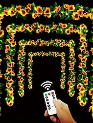 1 unidade de luz de corda de fada de flor artificial videira de girassol com 8 modos de controle remoto 30leds luzes de corda de fadas, guirlanda suspensa de seda floral planta suspensa para interior, exterior, casamento, parede