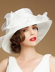 Hats Headwear Organza Ice Silk Bucket Hat Floppy Hat Sun Hat Wedding Tea Party Elegant Wedding With Floral Headpiece Headwear
