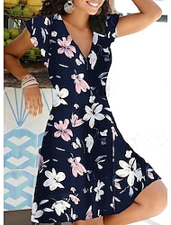 Damen A Linie Kleid Blumen Graphic Bedruckt V Ausschnitt Flattrige Ärmel Minikleid Täglich Urlaub Kurzarm Sommer Frühling