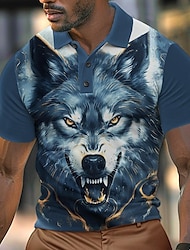 Wolf Voor heren Sportkleding 3D POLO Shirt Straat Dagelijks Feestdagen Polyester Korte mouw Strijkijzer Poloshirt blauw Lente zomer S M L Micro-elastisch Revers polo