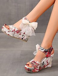 sandali con zeppa da donna sandali con stampa floreale scarpe peep toe con plateau e slingback sandali eleganti versatili sandali blu rossi