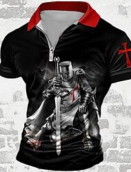 Per uomo Cavalieri Templari Polo con zip Maglia da golf Manica Corta Magliette polo Camicie con Colletto Abbigliamento da vacanza Abbigliamento da festa Abiti da festa Stampa 3D Polo con cerniera a