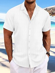 Pánské Košile Košile na knoflíky Košile pro volný čas Letní košile Plážová košile Černá Bílá Námořnická modř Vodní modrá Khaki Krátký rukáv S proužky Klopa Denní Dovolená Oblečení Módní Na běžn